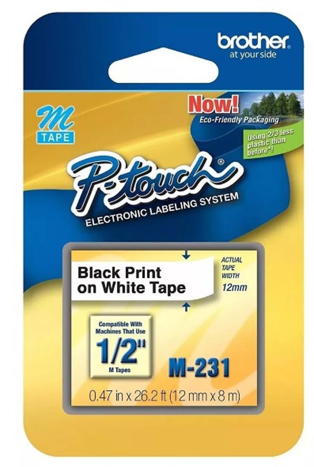 Cinta Negro sobre blanco 12 mm X 8 Mts, Térmica (M231)