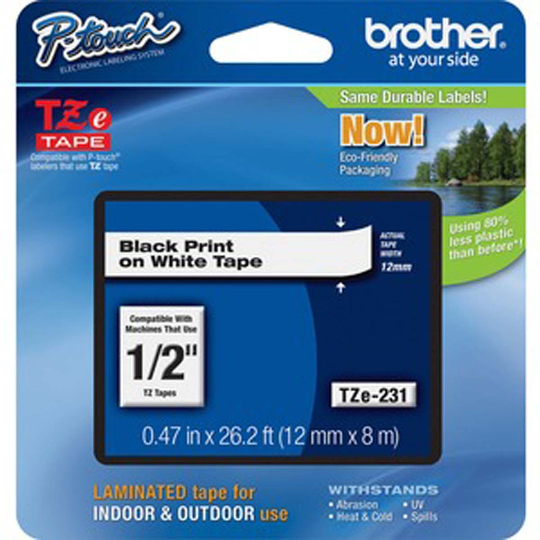 Cinta Laminada Negro sobre Blanco, 11.94mm X 8 Mts, P-touch (Tze231)