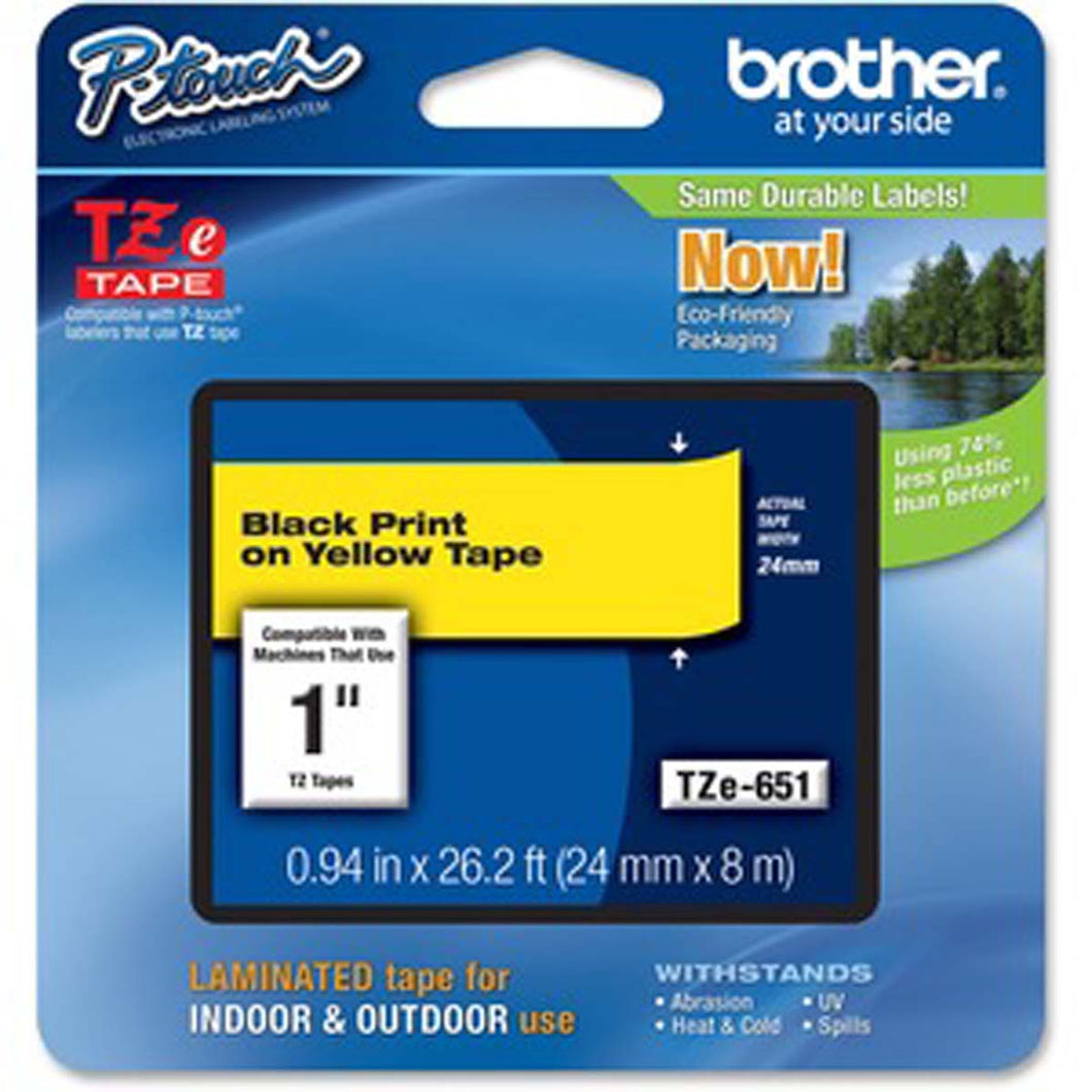 Cinta Negro sobre Amarillo 23.88Mm X 8 Mts, P-touch (TZE651)